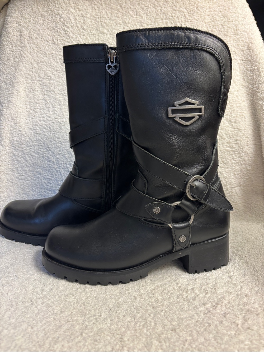 Harley-Davidson Women's Black Leather Mid-Calf Amber Harness Boots size 6.5